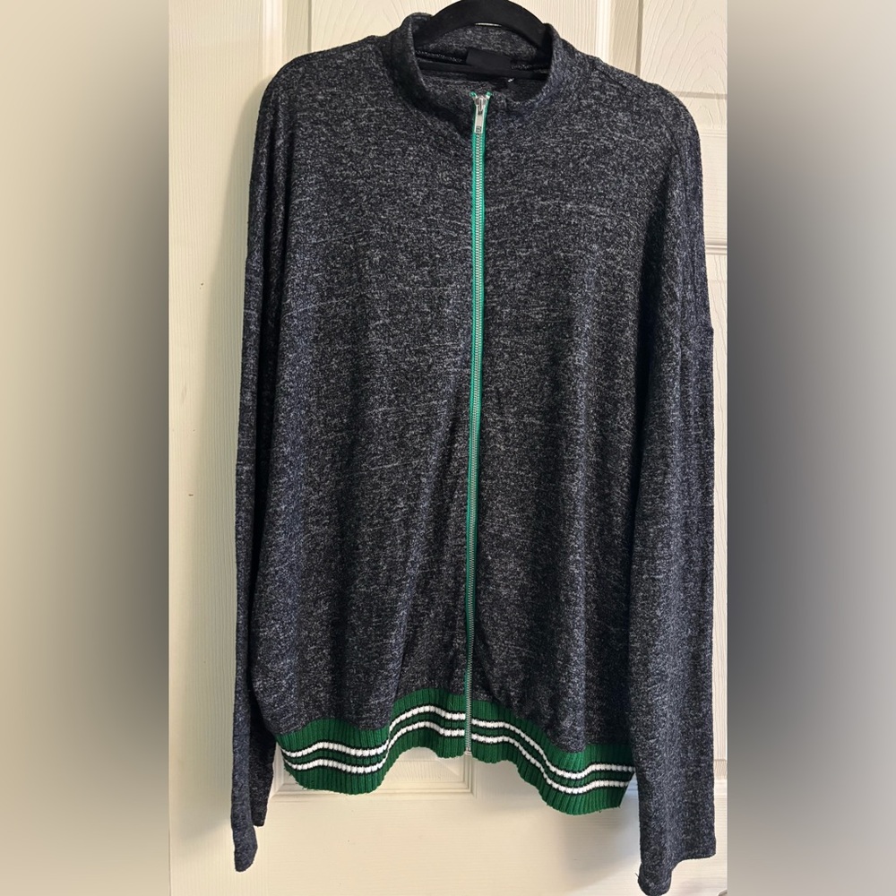 Out From Under by Urban Outfitters Zip Up Charcoal Grey Varsity Jacket Sweater